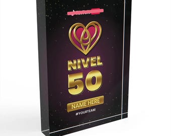 Placa de reconocimiento personalizada de nivel 50 (13 x 18 cm) - Regalo personalizado para transmisores en vivo y creadores de contenido - Premio falso - Premio a un hito en redes sociales