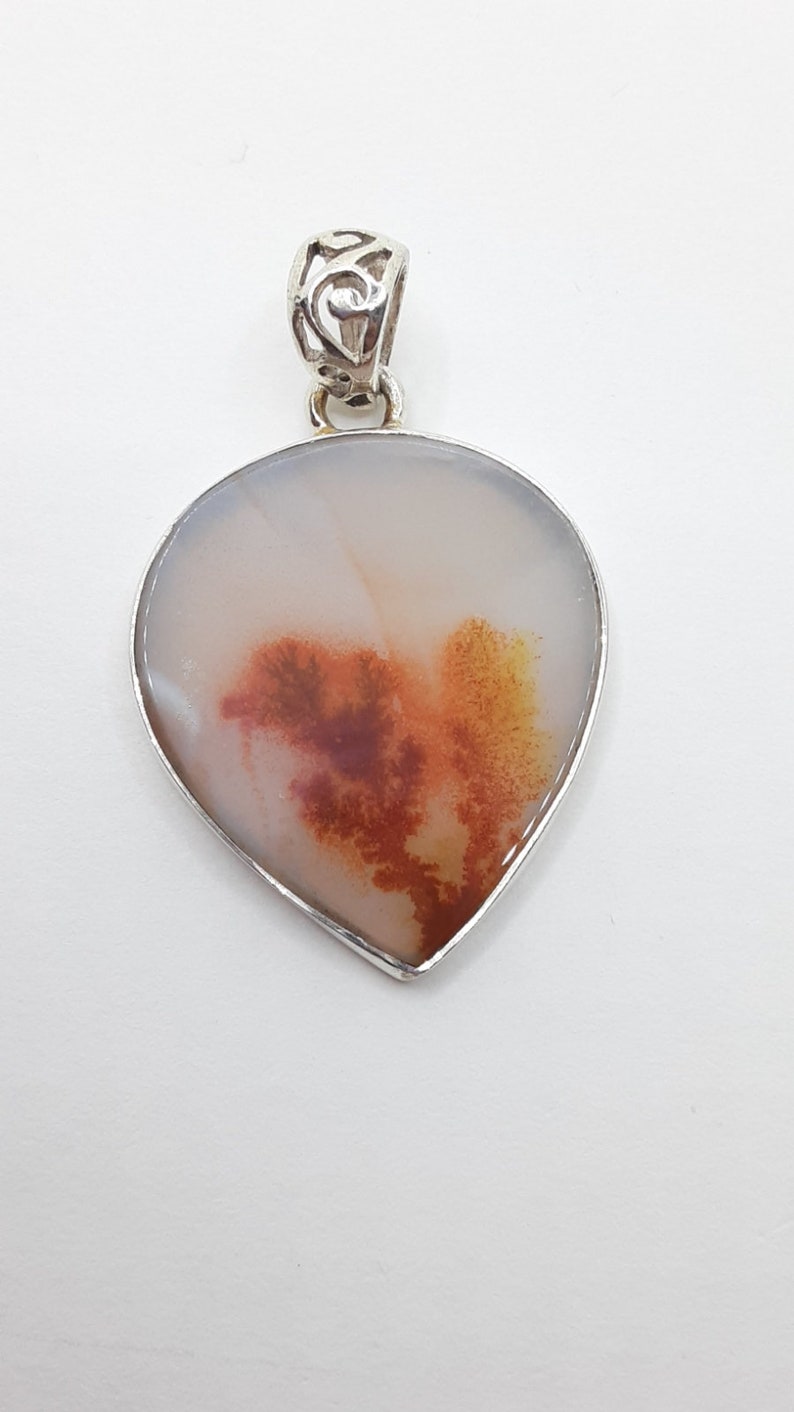 Sterling Silver /& Scenic Dendritic Agate Teardrop Pendant