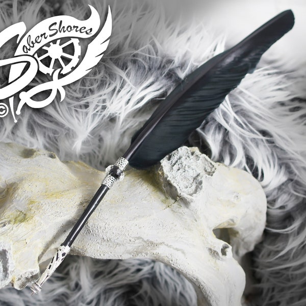 Feather Quill ball point PEN ravens wing FACETED CRYSTAL guestbook