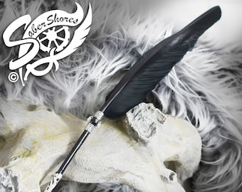 Feather Quill ball point PEN ravens wing FACETED CRYSTAL guestbook