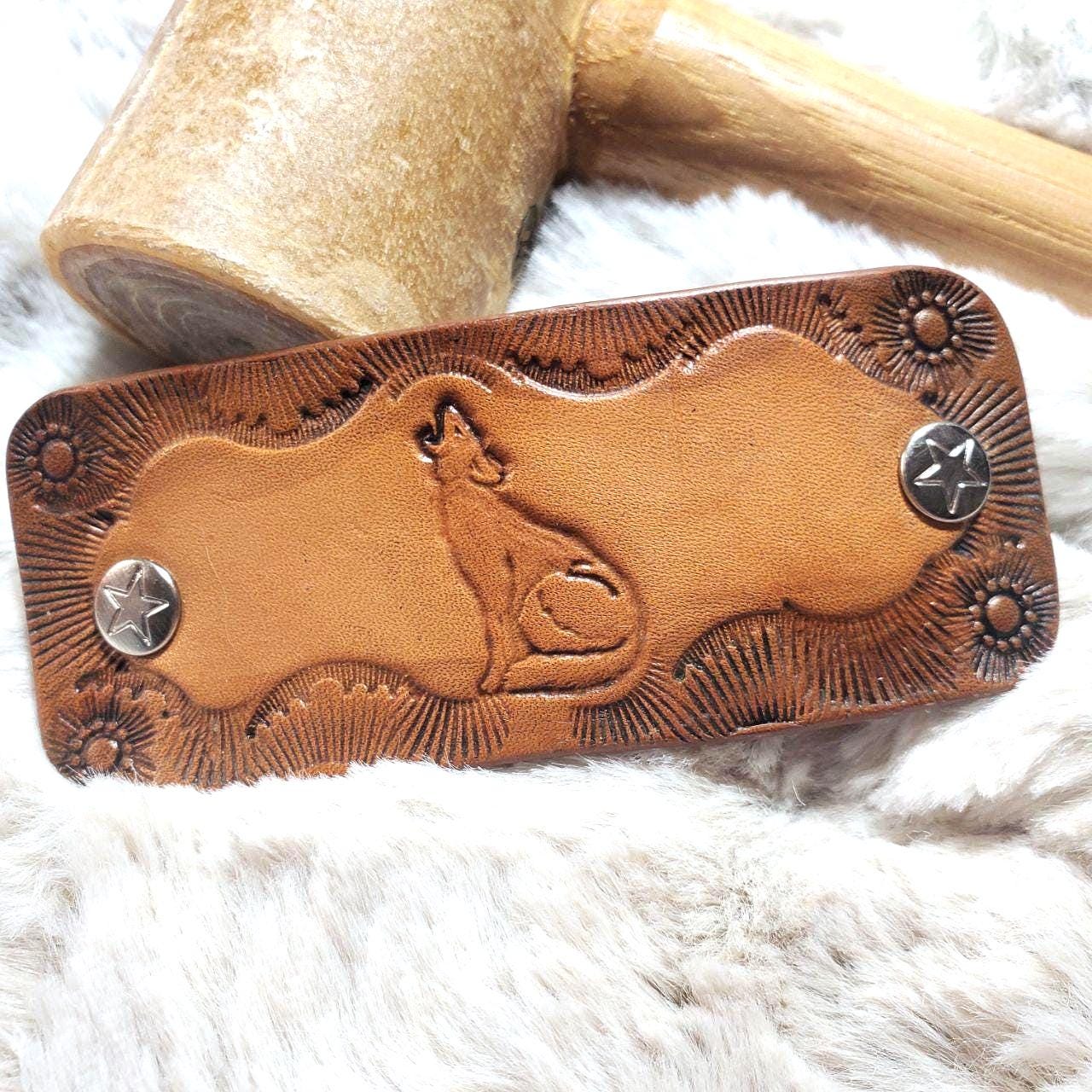 Leather Personalized BARRETTE Hair Clip Southwestern Tooled 