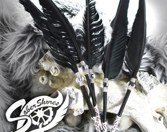 Feather Quill FACETED CRYSTAL guestbook ball point PEN ravens wing