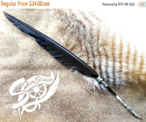 Holiday Sale On Sale Quill Pen Ravens Wing Ink Dip Porcupine Quill Feather Pen And Hematite Steampunk