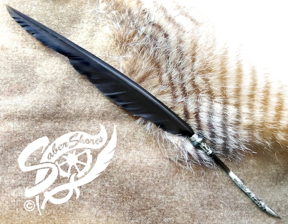 HAND MADE Quill Pen Raven s Wing Ink Dip Porcupine Quill Feather Pen and Hematite STEAMPUNK Etsy