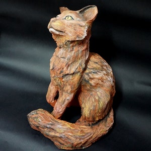 Sitting cat sculpture, cat lover gift, collectible item, paper mache sculpture