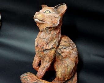 Sitting cat sculpture, cat lover gift, collectible item, paper mache sculpture