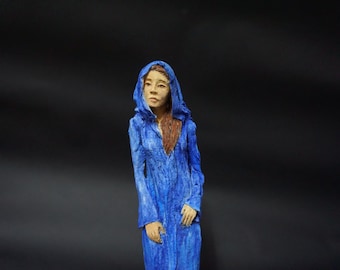 Cleric sculpture, A woman wearing a cape, paper mache sculpture, home decor sculpture,