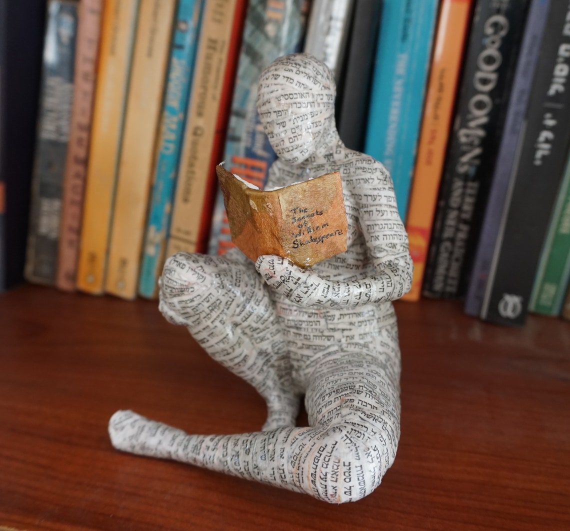 Reading Woman Paper Mache Bookshelf Decor Bookish Gift Etsy