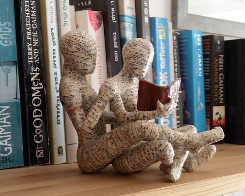 Paper Mache Sculpture, Modern Art, Book Lovers' Gift, Shelf Decor
