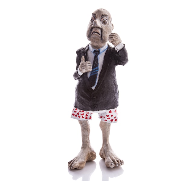 Paper mache sculpture , angry old man, caricature