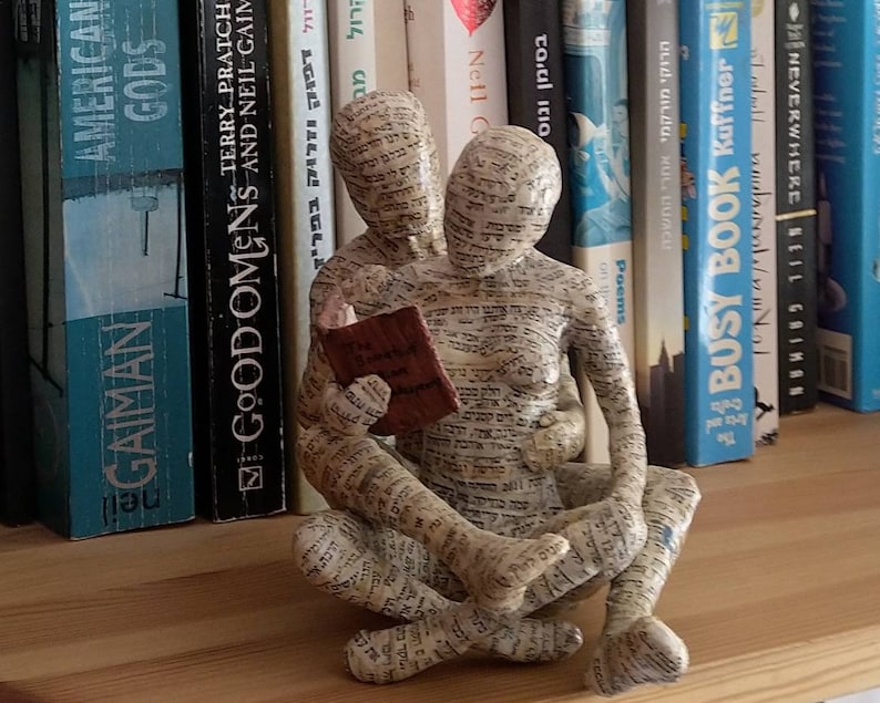 Paper Mache Sculpture, Modern Art, Book Lovers' Gift, Shelf Decor