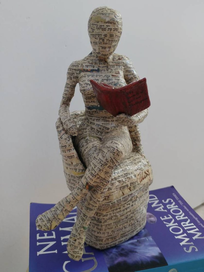 Book Lover Gift Reading Woman Papier Mache Sculpture Etsy