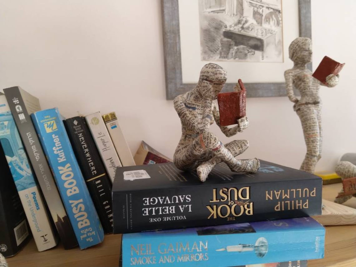 Reading Woman Paper Mache Bookshelf Decor Bookish Gift Etsy