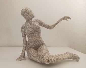 Paper mache sculpture, Woman sculpture, book lover gift, papier mache,