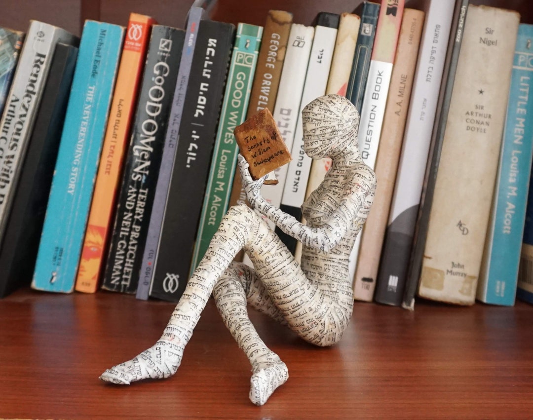 Reading Woman Paper Mache Bookshelf Decor Book Lover Gift Etsy