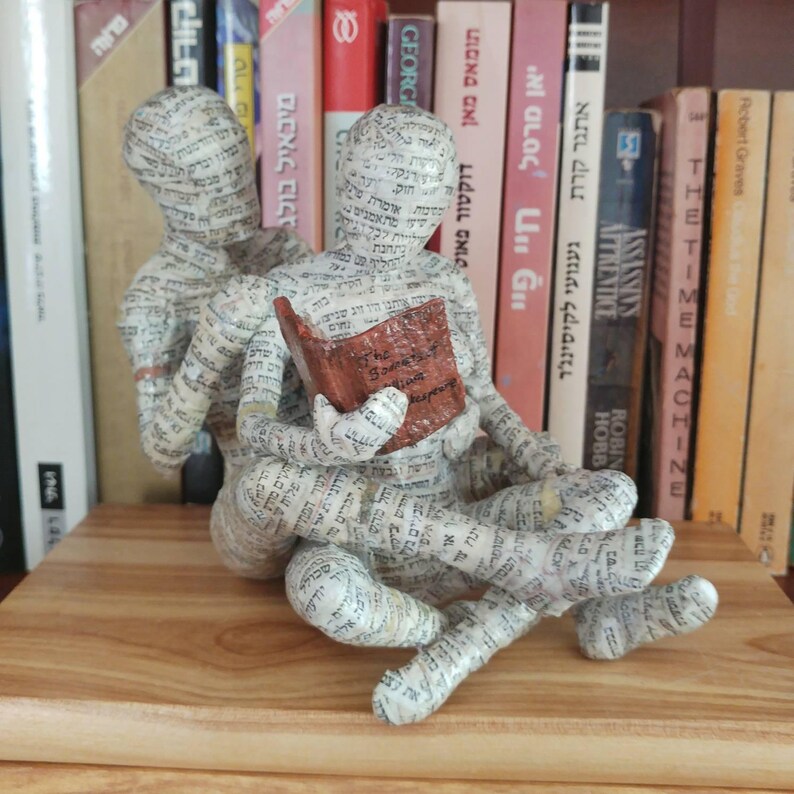 Paper Mache Sculpture, Modern Art, Book Lovers' Gift, Shelf Decor