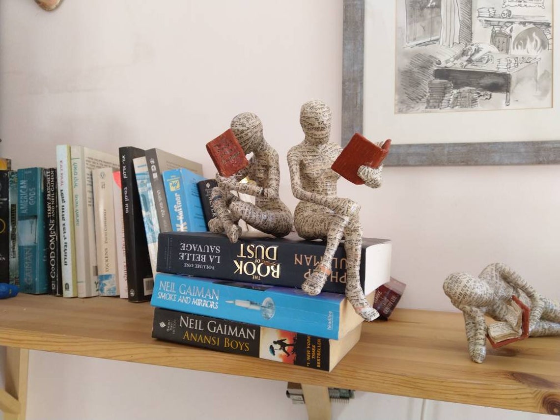 Reading Woman Paper Mache Bookshelf Decor Bookish Gift Etsy