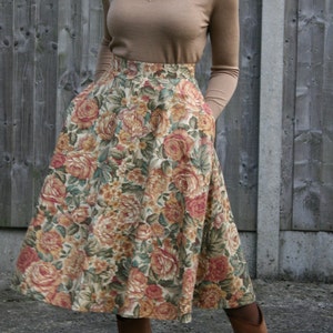 Brown multi-coloured vintage autumn floral 1950's midi length Skirt 100% cotton twill handmade in the UK image 2