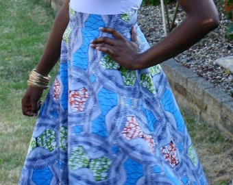 Skirt 1950's style navy-blue-multi coloured African print midi style skirt handmade in the UK