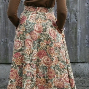 Brown multi-coloured vintage autumn floral 1950's midi length Skirt 100% cotton twill handmade in the UK image 3