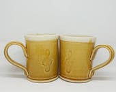 Gold Pottery Handmade Ceramic Music Mugs stoneware ceramic pottery gold and white treble clef clay mugs