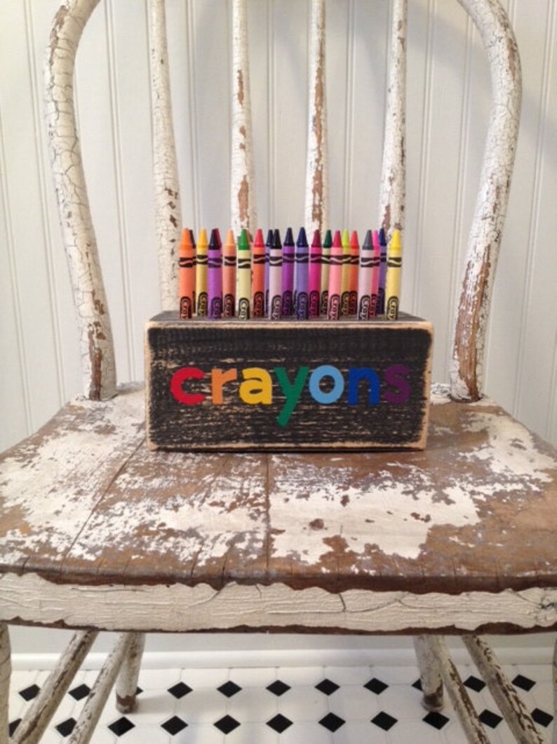 Vintage Inspired Wood Crayon Holder in Gray great for storing Etsy