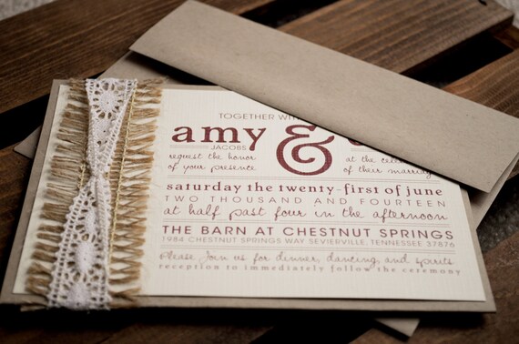 Burlap Lace Rustic Wedding Invitation Suite Print Etsy