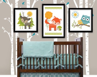 Woodland Baby Animal Trio  // Nursery Art // Includes 3 Digital File Art Prints // Print Yourself  // INSTANT DOWNLOAD Digital Files