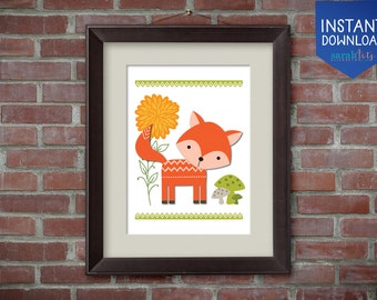 Woodland Baby Fox // Nursery Art // 8x10 Art Print // Print Yourself  // INSTANT DOWNLOAD Digital File