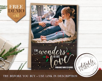 Wonders of His Love Christmas Card • Self Edit + Save + Download + Print Today