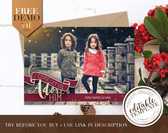 Come Let Us Adore Him • Christmas Card • Self Edit + Save + Download + Print Today