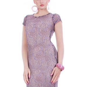 90s Lavender LACE Sheer Cap Sleeve Maxi Dress Women&#39;s Size XS - Small