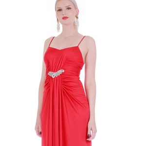 70s Disco Red Ruched Sparkly Sequin Disco Gown Maxi Dress Women's Size XS / 4