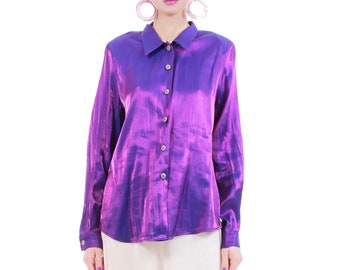 Vintage Metallic Purple Pink Blue Blouse Made in the USA Women's Size 18 runs small