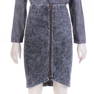 Vintage 80s Flamengo Sportswear Acid Wash Gray Denim High Waist Skirt Womens Size XS 25&quot;Waist Made in the USA