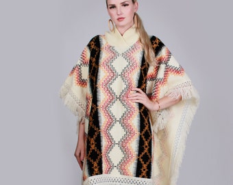 Vintage 70s Southwestern Knitted Poncho Sweater One Size Fits All