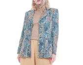 Vintage Escada Velvet Blazer Jacket Cheetah Animal and Denim Print Size Medium
