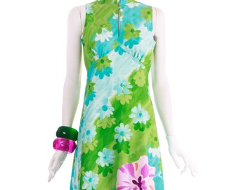 Década de 1970 Tori Richard Honolulu acuarela estampado floral Maxi vestido tamaño de mujer 6 / pequeño / 34" busto - 26" cintura - 34"caderas