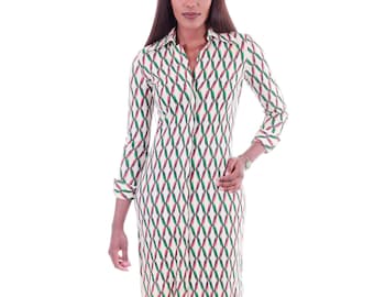 1970s Diane Von Furstenberg Op-Art Collared Cotton Blend Shirtdress Vintage DVF Made in Italy Women's Tagged Size 8 / (4/6 - XS)