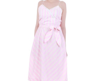 Vintage Pink White Striped Cotton Sundress Size 8-10 / Medium / 29" waist