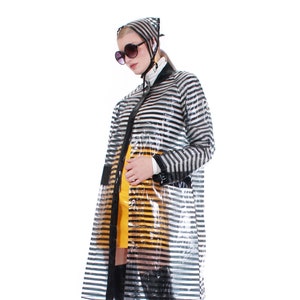60s Vintage STRIPED VINYL Raincoat With Head Scarf Black and Clear Striped 2pc Set Made in Japan Women s Size Medium 43 Bust Etsy Canada