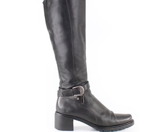 Donald J Pliner Tall Black Leather Heeled Boots Made in Italy 1990s Vintage Women's Size 7.5M
