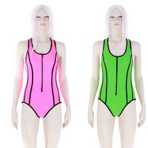 Vintage 90s NEON PINK Zippered One Piece Swimsuit See Listing Description for Link to Neon Green Option Women&#39;s Size XS / Small