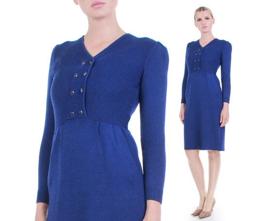 Vintage ST. JOHN Wool Knit Dress Deep Royal Blue … - image 1
