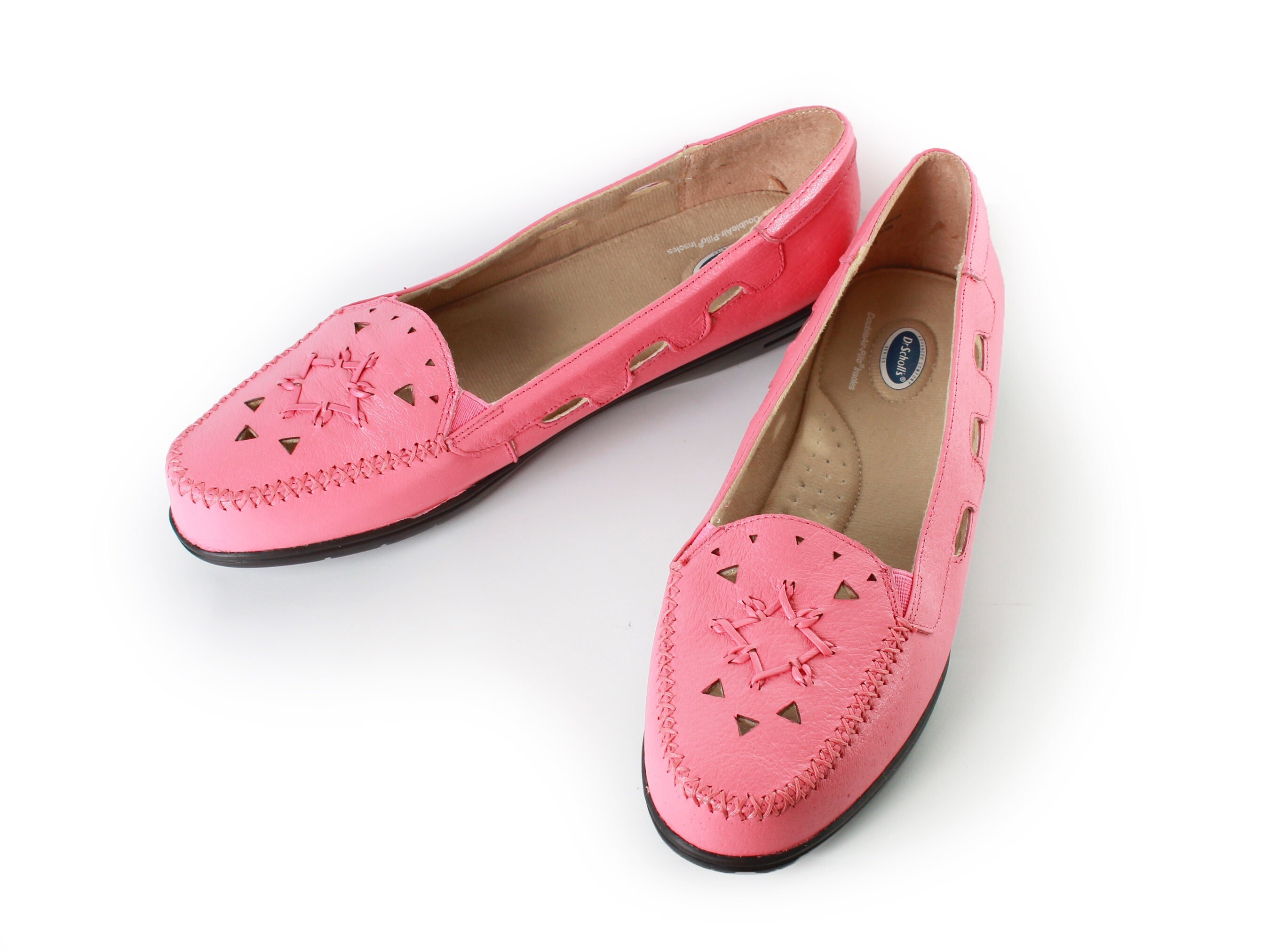 Vintage Coral Pink Leather Flat Loafers With Cutouts by Dr Scholls