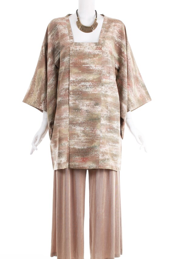 1940s Vintage Textured Pastel Earth Tone Kimono Ja