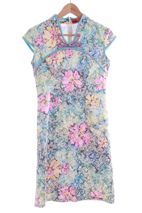 Y2K Pastel Floral Cheongsam Mini Dress Size 8-10 … - image 3