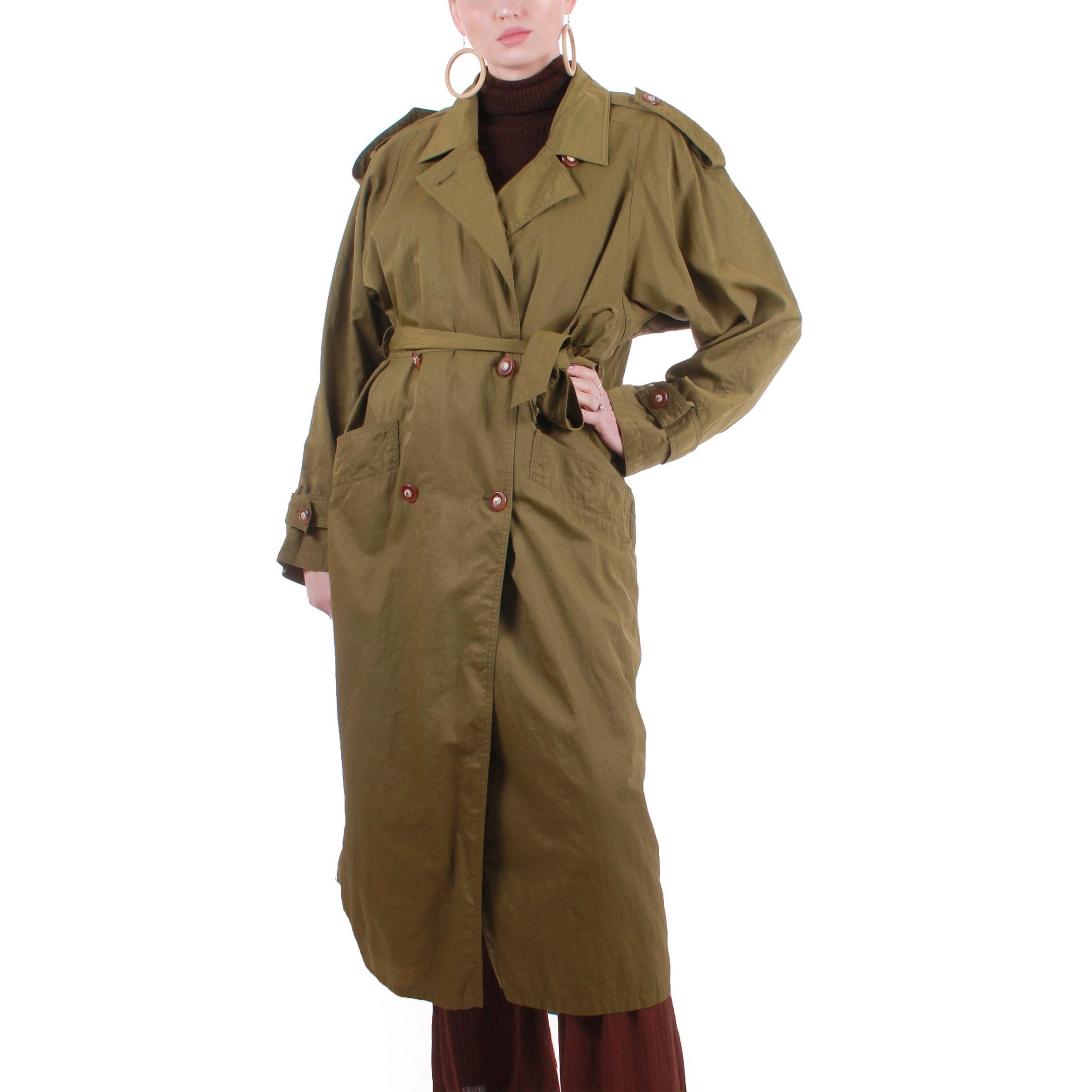 Vintage Gallery Olive Green Oversized Trench Coat Made in Korea