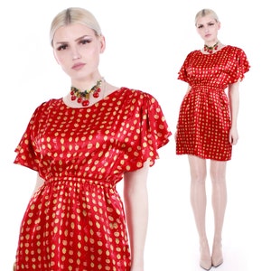 90s Betsey Johnson New York Red Silk Berry Print Dress Made in the USA Size 10