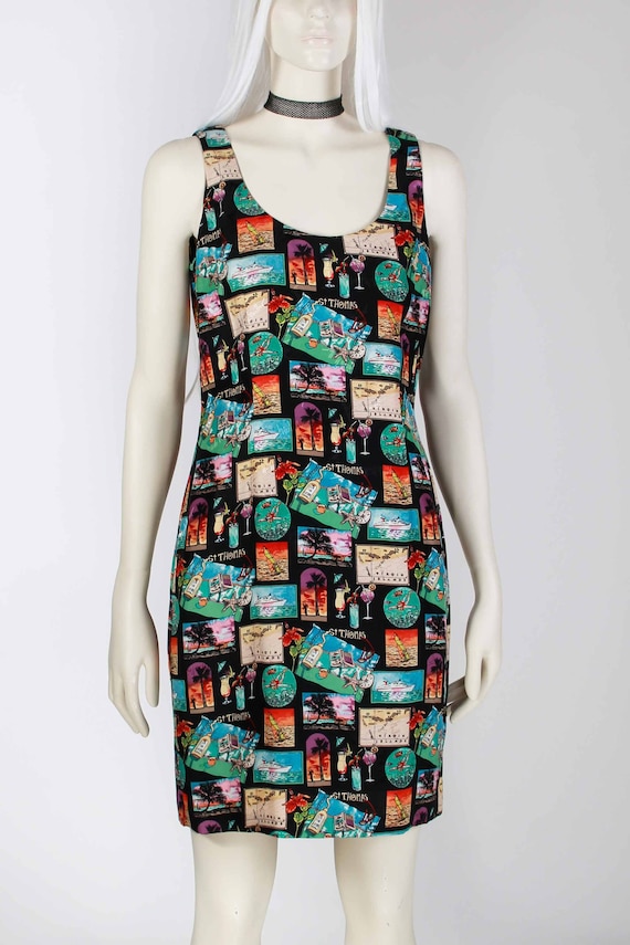 Vintage Nicole Miller Silk Tank Dress - Vacation Novelty Print, Size 6-8 Vintage Nicole Miller Silk Tank Dress - Vacation Novelty Print, Size 6-8
